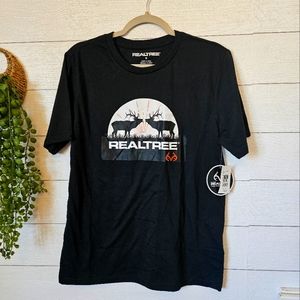 Mens Realtree Black Short Sleeve Shirt Deer Logo Medium NWT